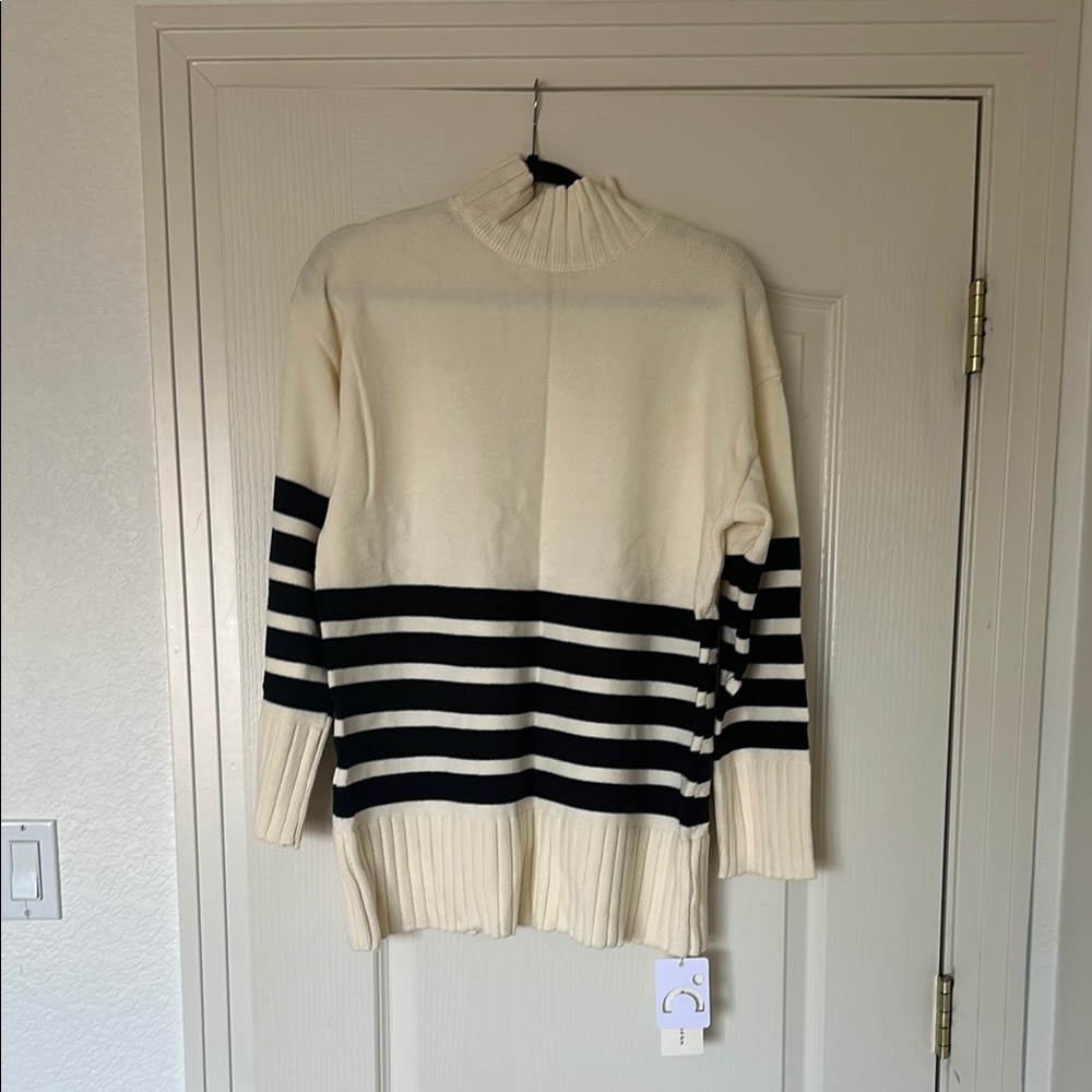 Commense Cream and Black Cowl Neck Sweater